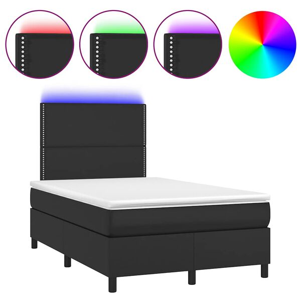 vidaXL Cama box spring con colch&oacute;n LED cuero sint&eacute;tico negro 120x190cm