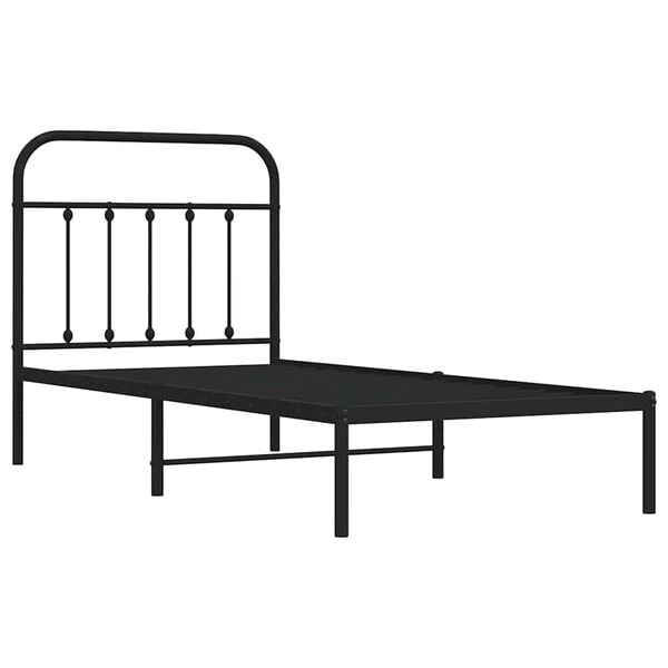 vidaXL Estructura cama sin colch&oacute;n con cabecero metal negro 90x200 cm