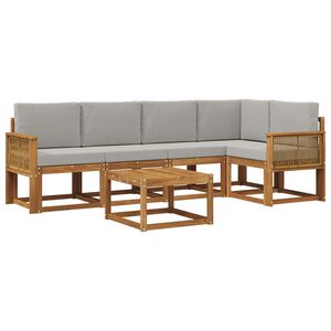 vidaXL Conjunto de sof&aacute;s de exterior 6 pcs Natural y Gris Claro