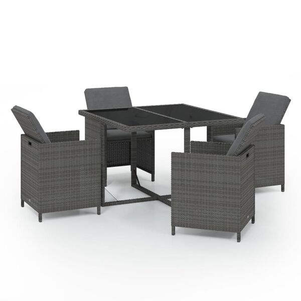 vidaXL Set comedor de jardín 5 piezas con cojines ratán sintético gris