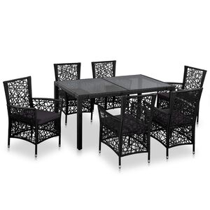 vidaXL Conjunto de comedor de exterior 7 piezas rat&aacute;n sint&eacute;tico negro