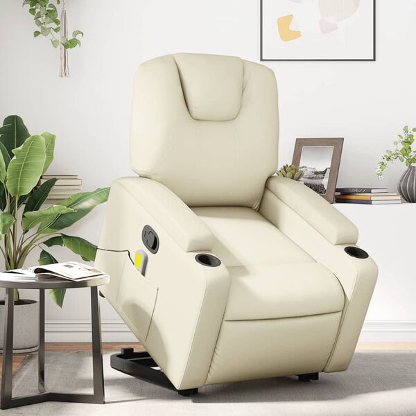 vidaXL Sill&oacute;n reclinable de masaje de pie cuero artificial color crema