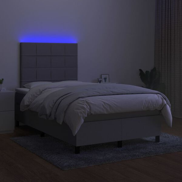 vidaXL Cama box spring con colch&oacute;n tela y LED gris claro 120x200 cm