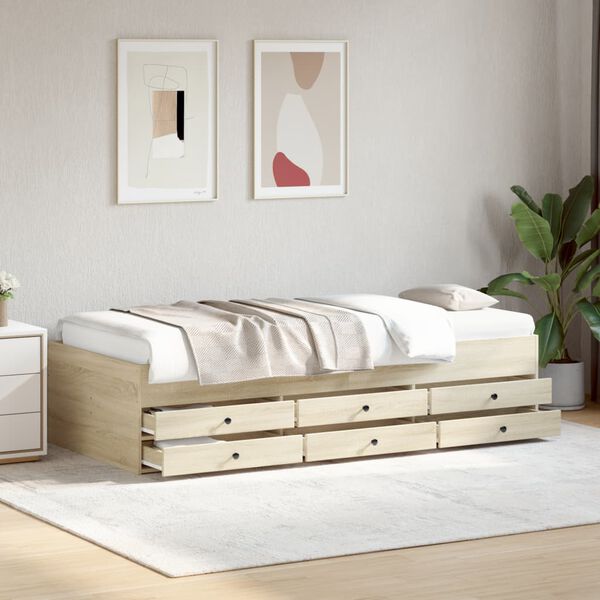 vidaXL Sof&aacute; cama con cajones sin colch&oacute;n roble Sonoma 100x200 cm