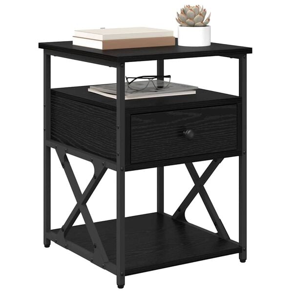 vidaXL Armario de Noche con caj&oacute;n Roble Negro 40 x 42 x 55 cm