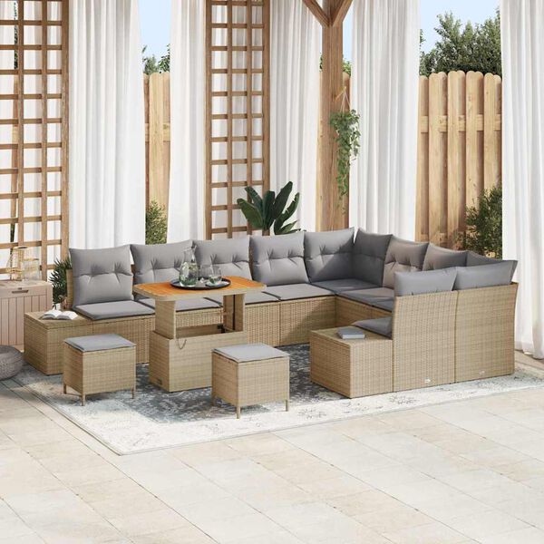 vidaXL Conjunto de sof&aacute;s de jard&iacute;n con coj&iacute;n 12 pcs Beige Polirat&aacute;n