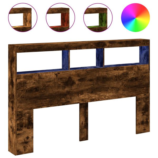 vidaXL Cabecero de cama con luz LED roble ahumado 160x17x102 cm