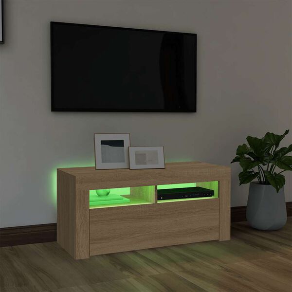 vidaXL Mueble de TV con luces LED roble Sonoma 90x35x40 cm