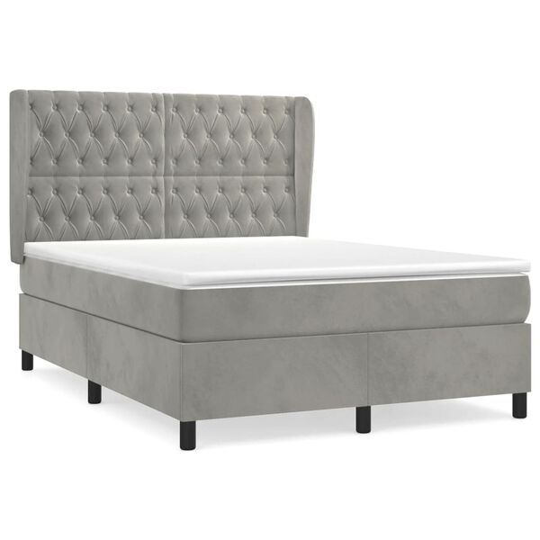 vidaXL Cama box spring con colch&oacute;n terciopelo gris claro 140x200 cm
