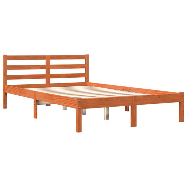 vidaXL Cama sin colch&oacute;n madera maciza de pino marr&oacute;n cera 120x200 cm