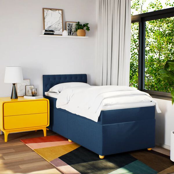 vidaXL Cama box spring con colch&oacute;n tela azul 100x200 cm