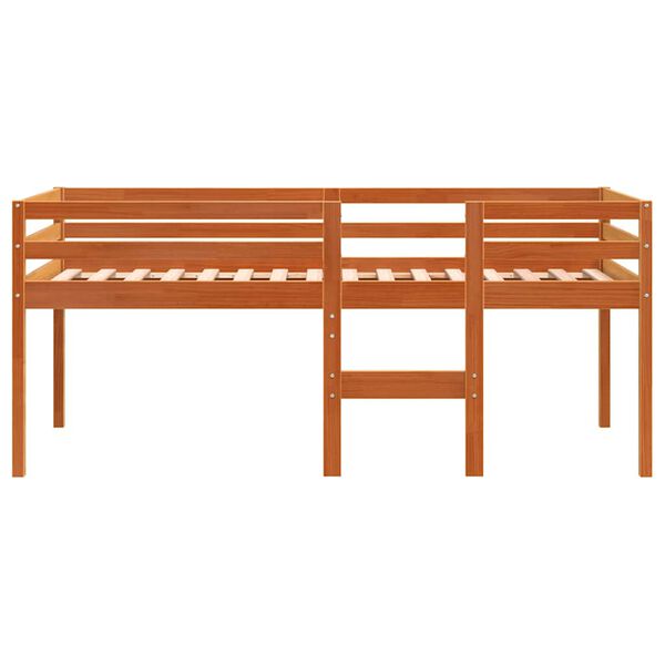 vidaXL Cama alta madera maciza de pino marr&oacute;n cera 80x200 cm