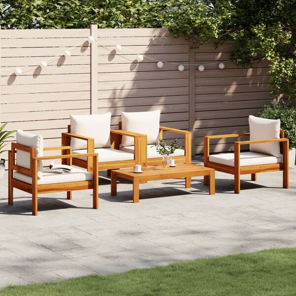 vidaXL Set de sof&aacute;s de jard&iacute;n con cojines 5 pzas madera maciza acacia