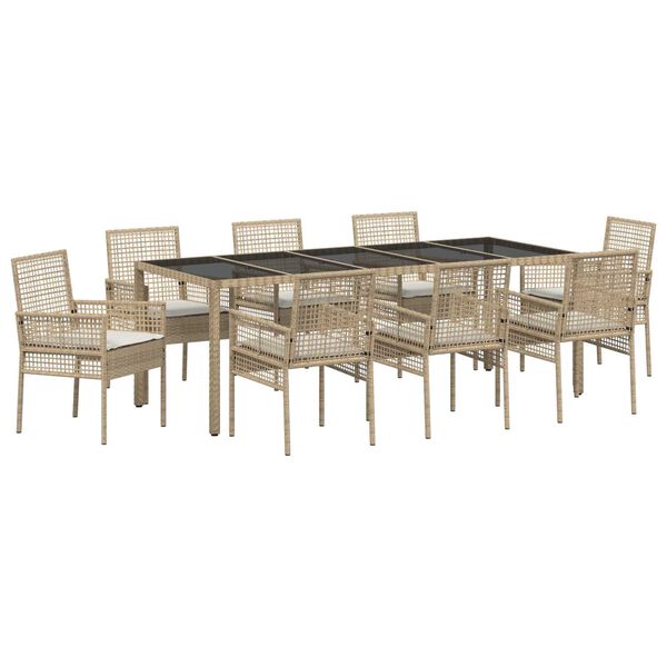 vidaXL Conjunto de Comedor de Jard&iacute;n 9 pcs Beige rat&aacute;n sint&eacute;tico