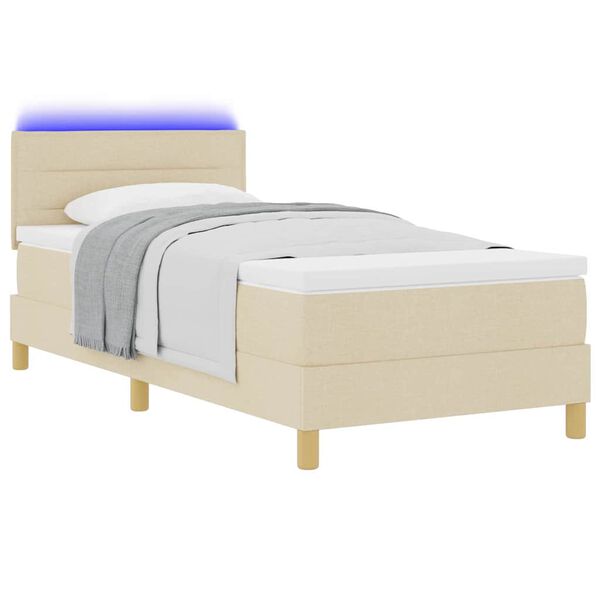 vidaXL Cama Box Spring LED con colch&oacute;n con LED Crema 90 x 200 cm tela