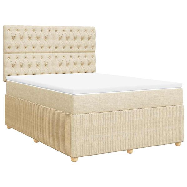 vidaXL Cama box spring con colch&oacute;n tela color crema 160x200 cm