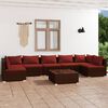 vidaXL Set muebles de jard&iacute;n 8 piezas y cojines rat&aacute;n sint&eacute;tico marr&oacute;n