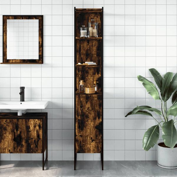 vidaXL Armario de ba&ntilde;o madera ingenier&iacute;a roble ahumado 33x33x185,5 cm