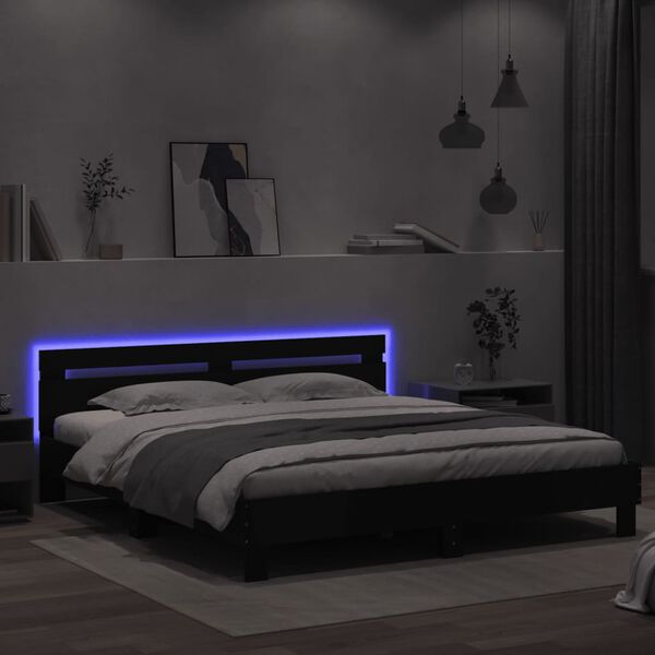 vidaXL Estructura cama LED sin colch&oacute;n cuero sint&eacute;tico negro 180x200cm