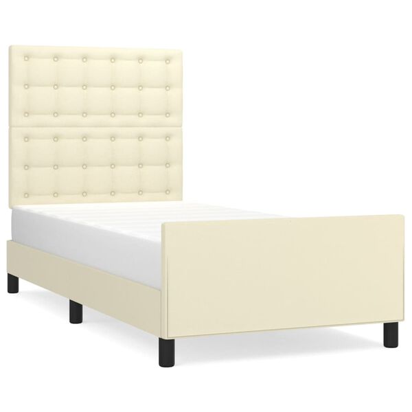 vidaXL Estructura de cama sin colch&oacute;n cuero sint&eacute;tico crema 90x190 cm