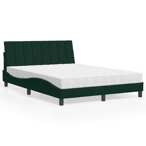 vidaXL Cama con colch&oacute;n Hanko terciopelo verde oscuro 140x200 cm