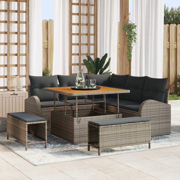 vidaXL Conjunto de sof&aacute;s de jard&iacute;n 8 pcs Gris rat&aacute;n sint&eacute;tico