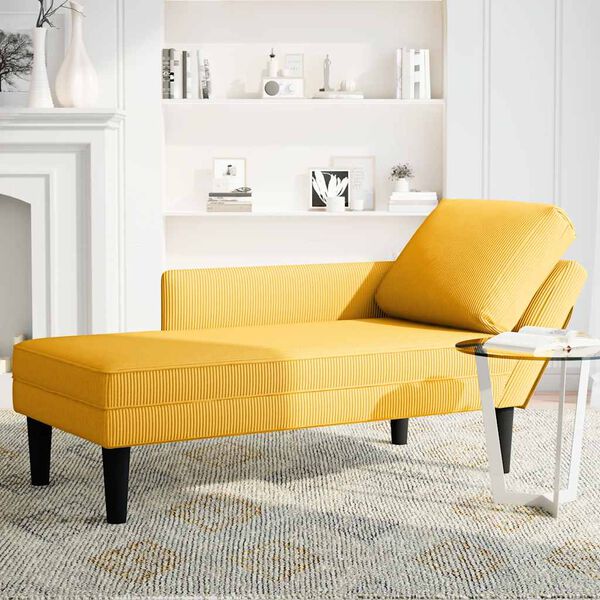 vidaXL Chaise longue con coj&iacute;n de tela de pana amarillo claro