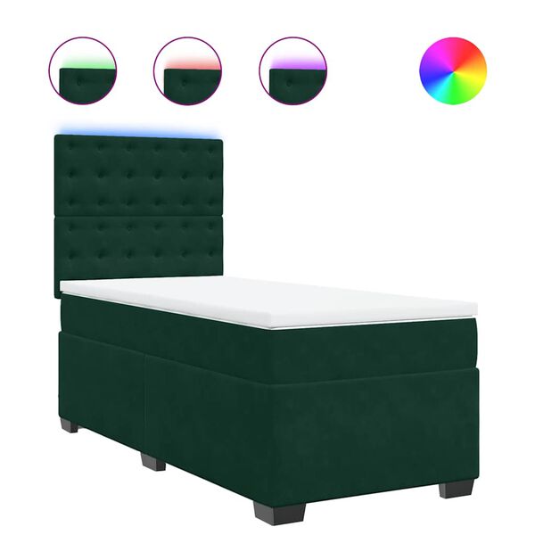 vidaXL Cama box spring con colch&oacute;n terciopelo verde oscuro 80x200 cm