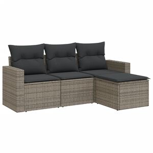 vidaXL Set de sof&aacute;s de jard&iacute;n 4 pzas y cojines rat&aacute;n sint&eacute;tico gris