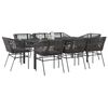 vidaXL Set de comedor jard&iacute;n 9 piezas cojines rat&aacute;n polivin&iacute;lico negro