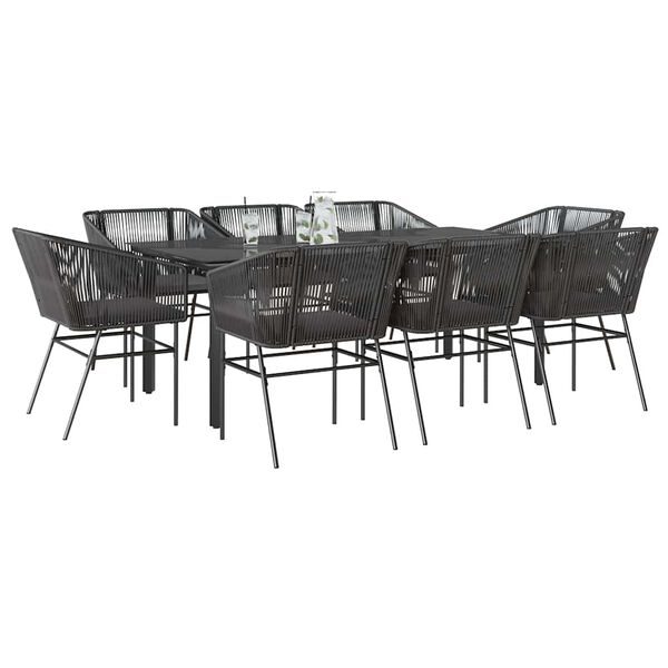 vidaXL Set de comedor jard&iacute;n 9 piezas cojines rat&aacute;n polivin&iacute;lico negro
