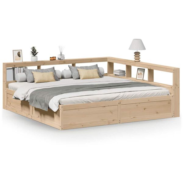 vidaXL Cama con estanter&iacute;a sin colch&oacute;n madera maciza de pino 200x200cm