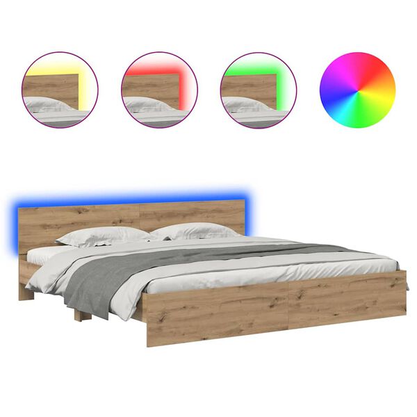 vidaXL Estructura de cama con cabecera Roble artesanal 200 x 200 cm