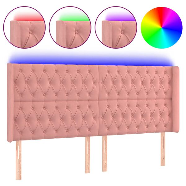 vidaXL Cabecero con LED de terciopelo rosa 203x16x118/128 cm