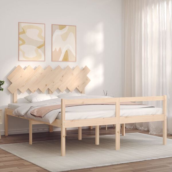 vidaXL Cama para personas mayores con cabecero madera maciza 160x200cm