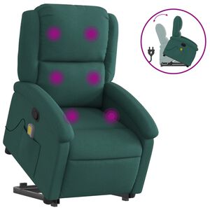 vidaXL Silla de masaje reclinable de pie de tela verde oscura