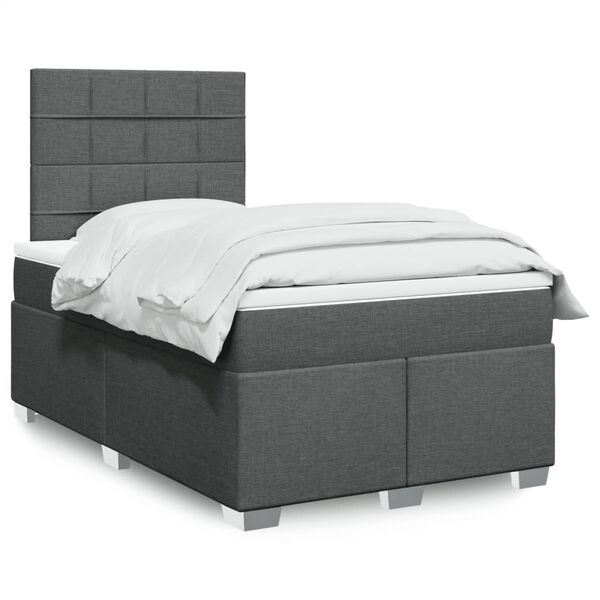 vidaXL Cama box spring con colch&oacute;n tela gris oscuro 120x190 cm