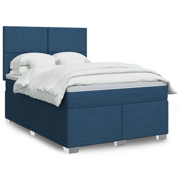 vidaXL Cama box spring con colch&oacute;n tela azul 140x200 cm