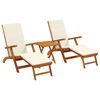 vidaXL Recliner y tumbona plegable 3 pcs Crema Madera de Acacia S&oacute;lida