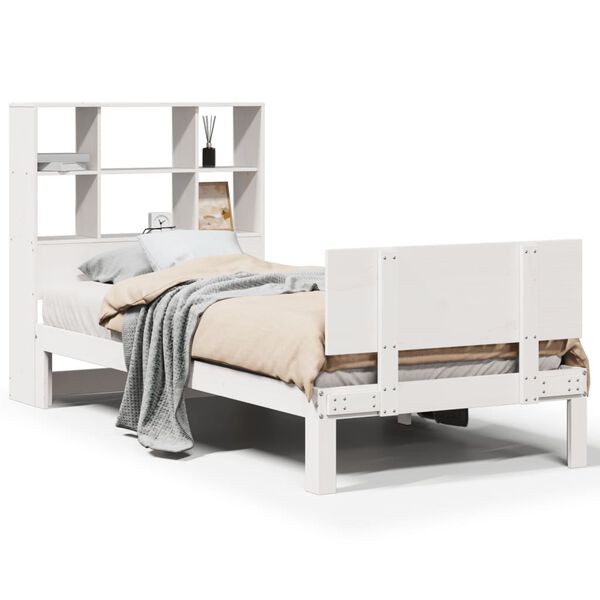 vidaXL Cama con estanter&iacute;a sin colch&oacute;n madera maciza blanco 90x200 cm
