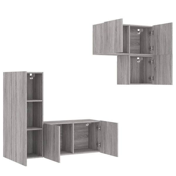 vidaXL Muebles de TV de pared 4 pzas madera de ingenier&iacute;a gris Sonoma