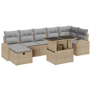 vidaXL Conjunto de sof&aacute; de jard&iacute;n con coj&iacute;n 8 pcs Beige Polirat&aacute;n