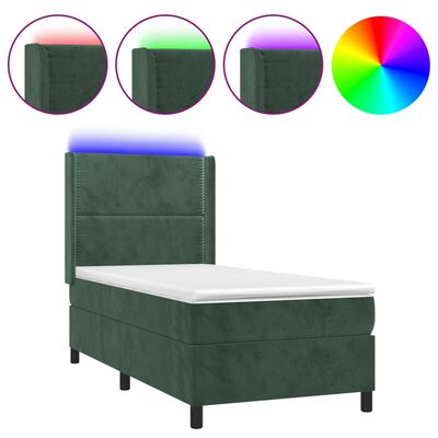 vidaXL Cama box spring colchón y LED terciopelo verde oscuro 100x200cm