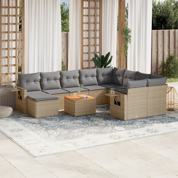 vidaXL Set de sof&aacute;s de jard&iacute;n 11pzas con cojines rat&aacute;n sint&eacute;tico beige