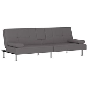 vidaXL Sof&aacute; cama con portavasos cuero sint&eacute;tico gris