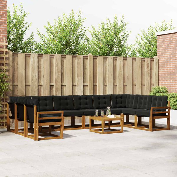 vidaXL Conjunto de sof&aacute;s de exterior con coj&iacute;n 11 pcs Natural y negro