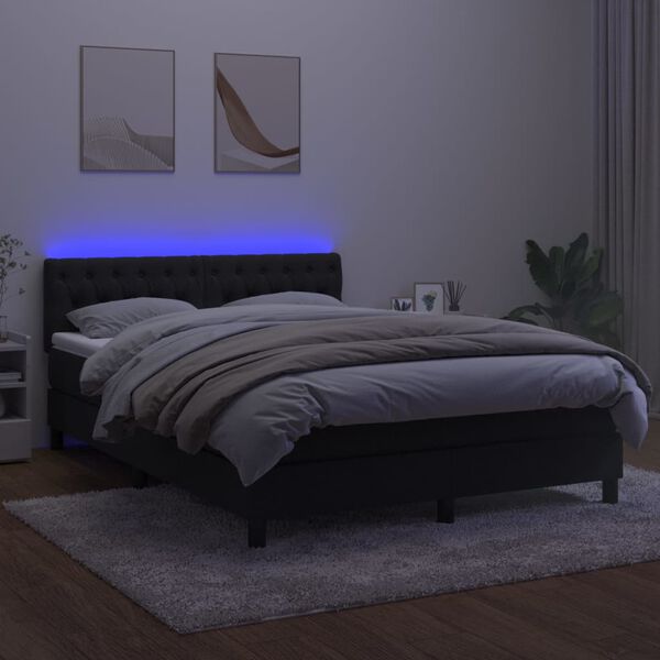 vidaXL Cama box spring colch&oacute;n y LED terciopelo negro 140x190 cm