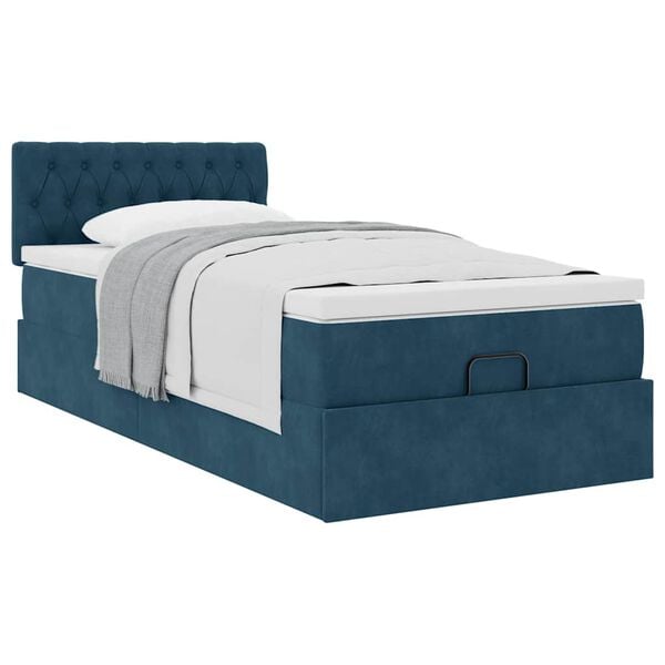 vidaXL Estructura de cama otomana colch&oacute;n terciopelo azul oscuro