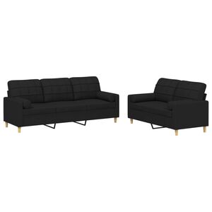 vidaXL Juego de sof&aacute;s con cojines 2 piezas tela negro