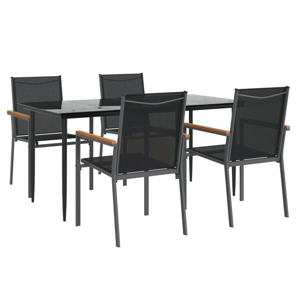 vidaXL Juego de comedor para jardín 5 piezas acero y textilene negro